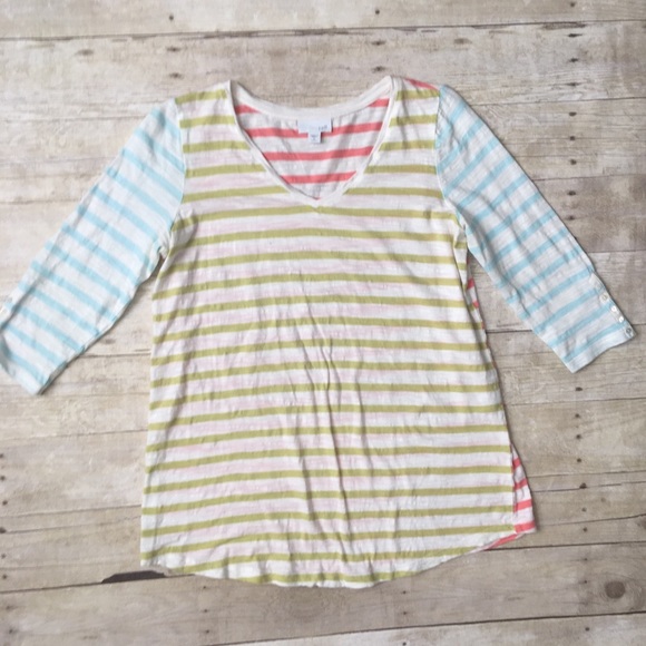 J. Jill Tops - J. JILL Multi Pastel Striped 3/4 Sleeves Top Tee